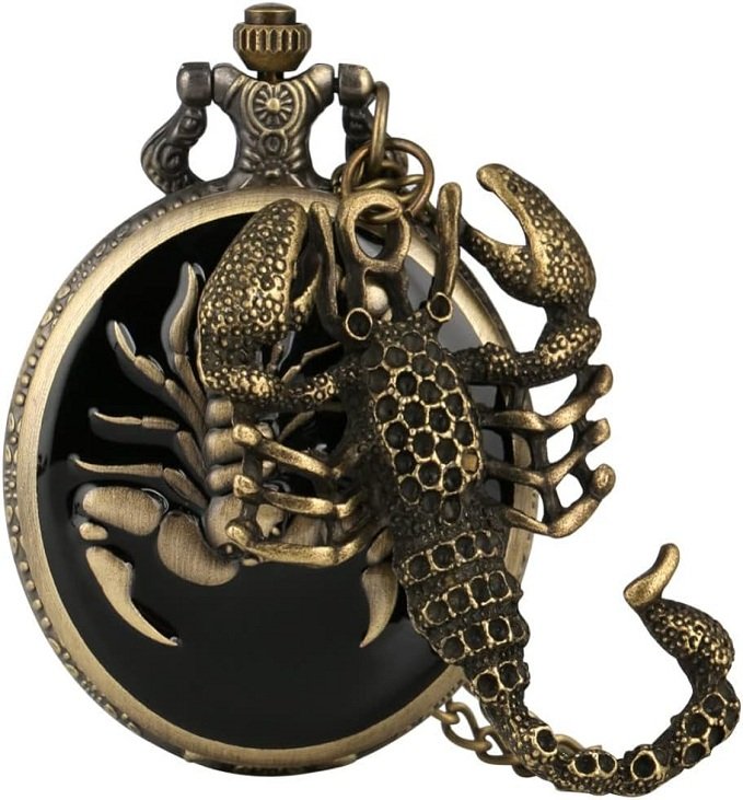 eloj de Bolsillo de Cuarzo de Bronce con diseño de escorpión en 3D Antiguo